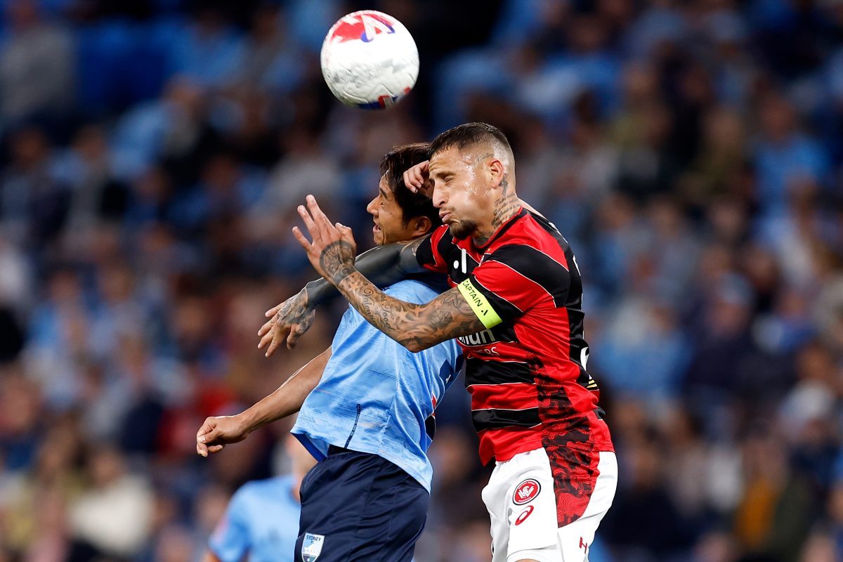 German Ferreyra of the Wanderers competes with s14during the round one A-League Men match between Sydney FC and Western Sydney Wanderers at Allianz Stadium.